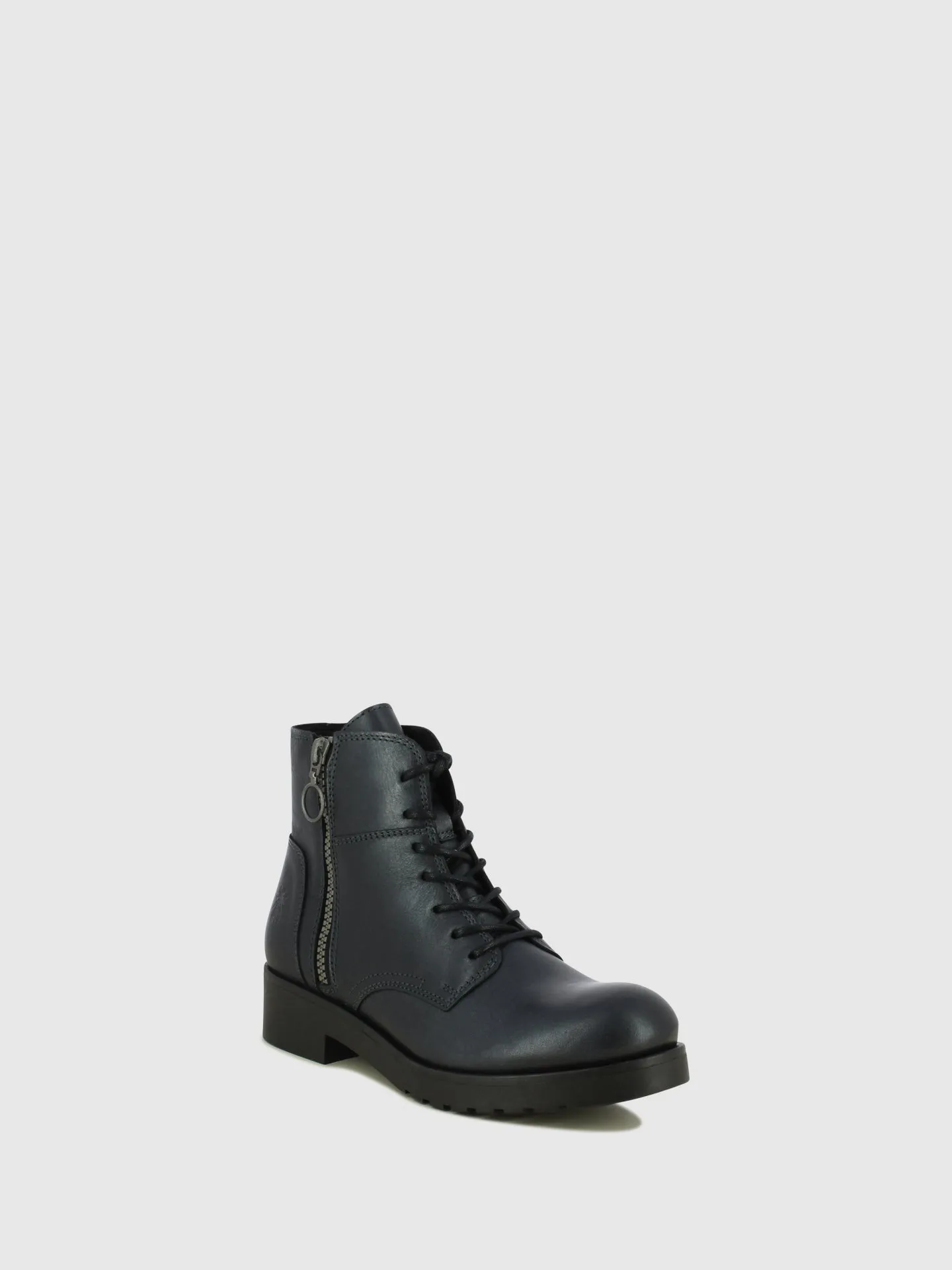 Black Leather Lace-up Ankle Boots
