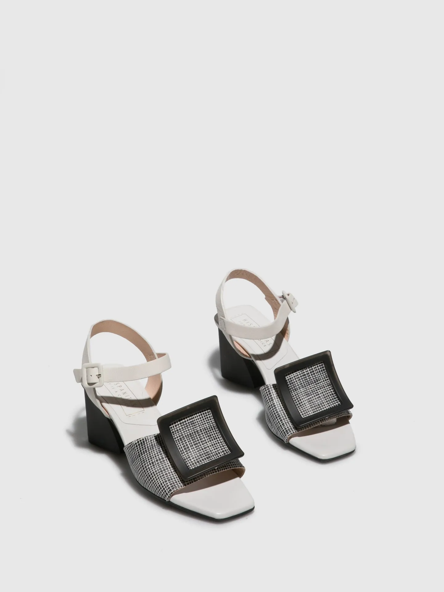 Black White Chunky Heel Sandals