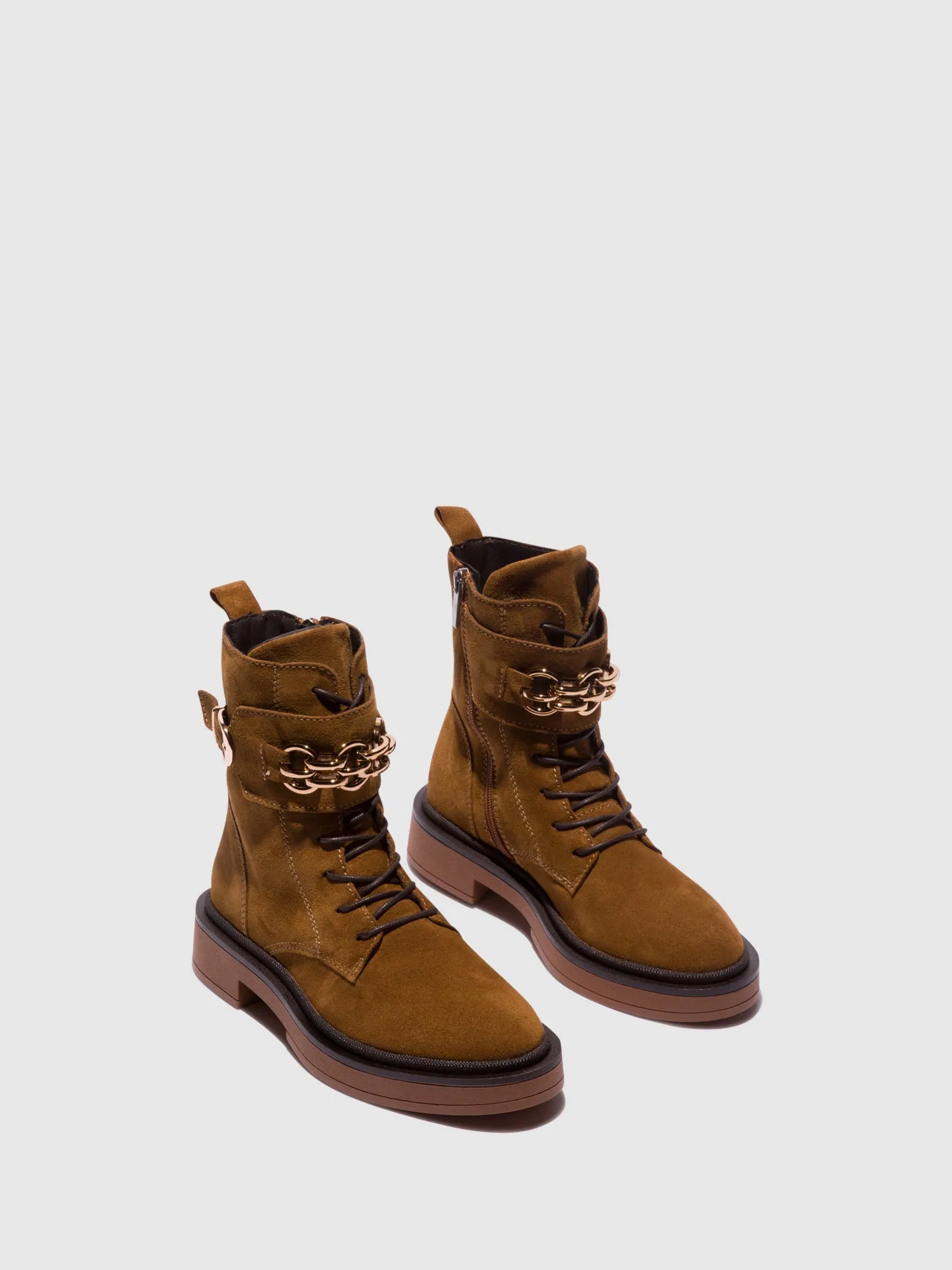 Camel Zip Up Ankle Boots