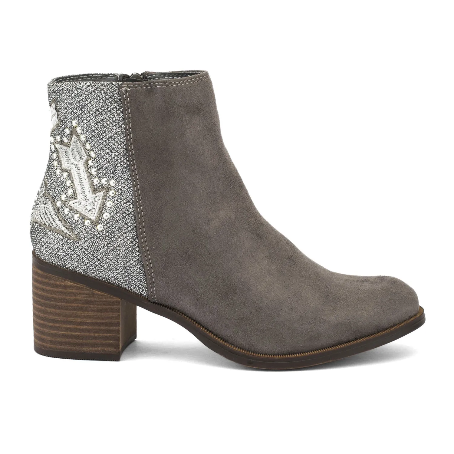 Grey Embellished Block Ankle Boot