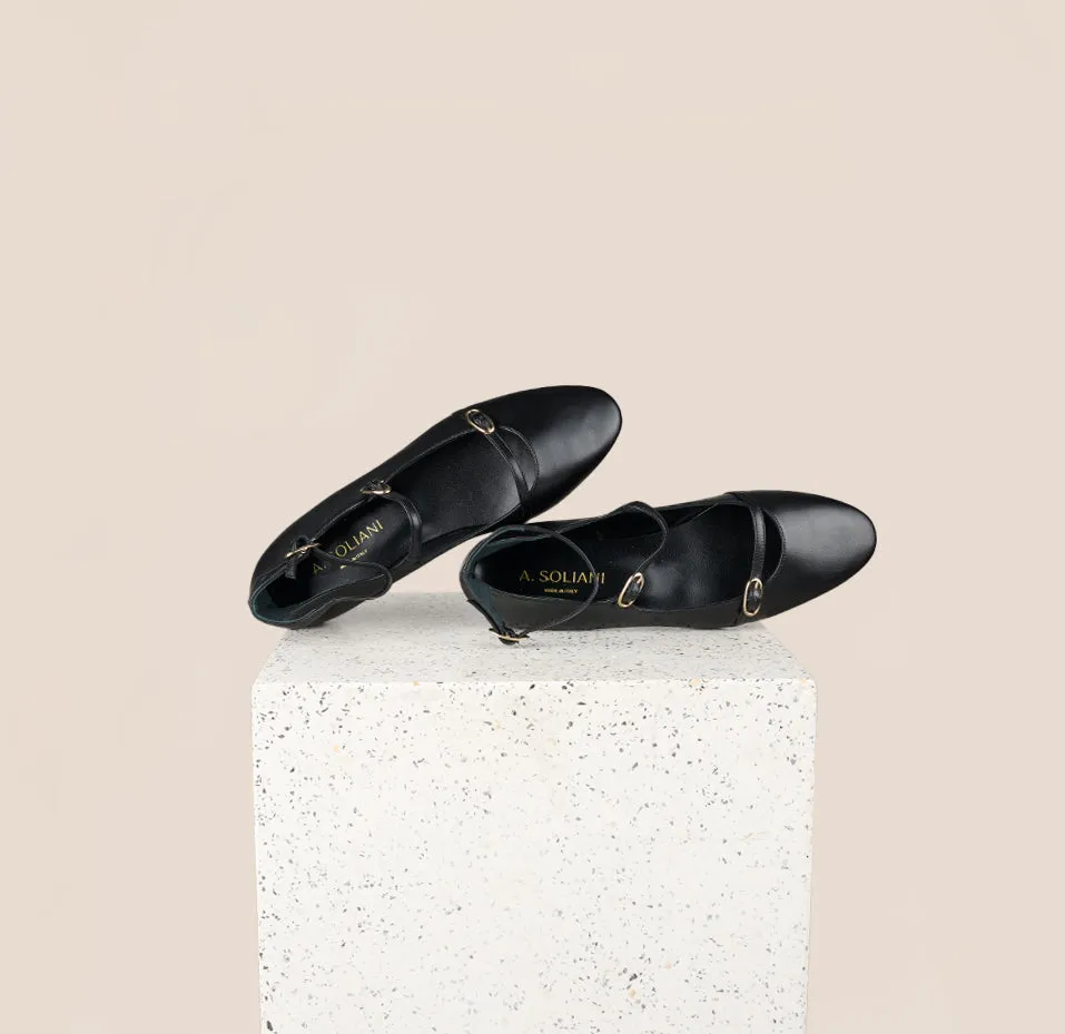 Nola Almond - Black Leather