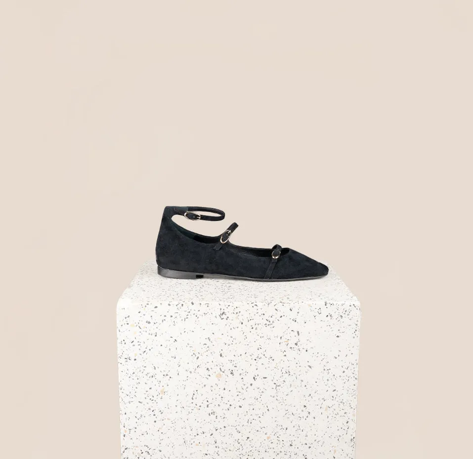Nola Almond -Black Suede