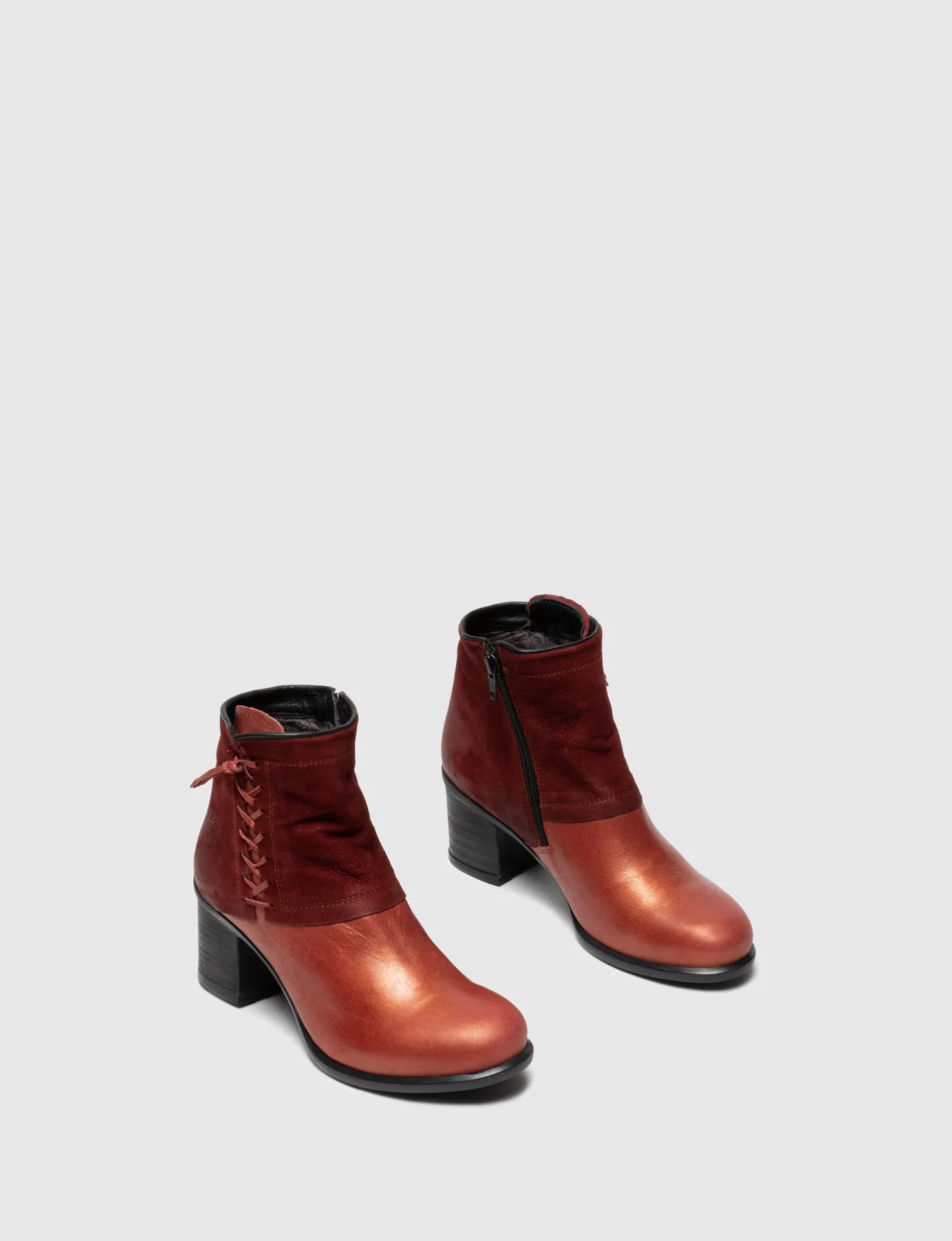 Red Zip Up Ankle Boots